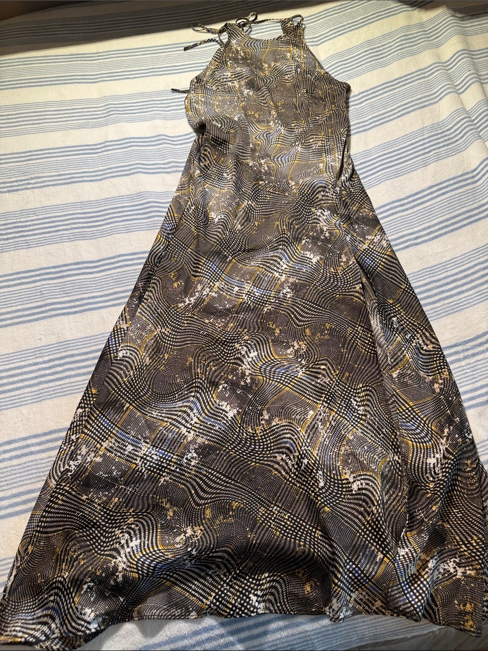 Urban Outfitters Black, Gold and White Maxi Slip Dress